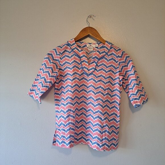 Vineyard Vines Girls Whale Tail‎ Chevron Tunic Swim Cover Up Blouse Sz XSmall - Picture 1 of 11